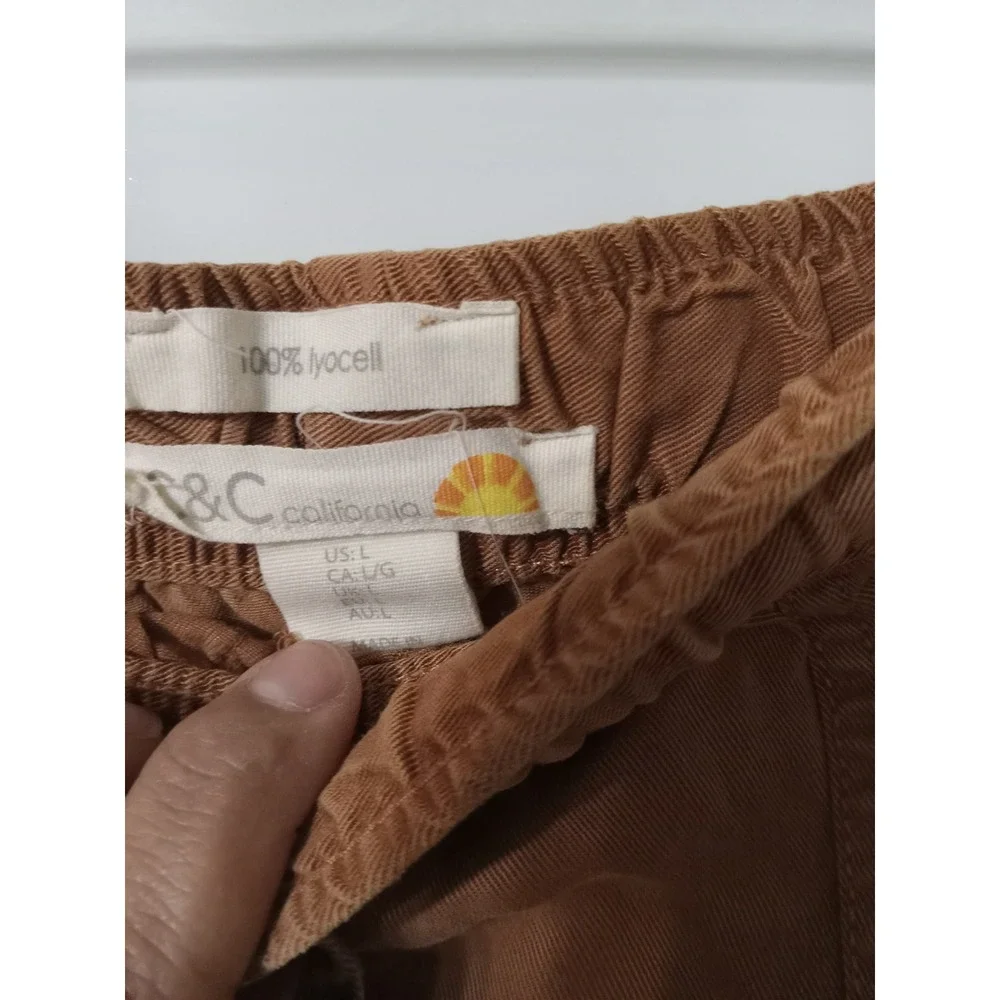 T&C California Women Brown‎ Lyocell Jogger Cargo Pants Elastic Waist Size Large